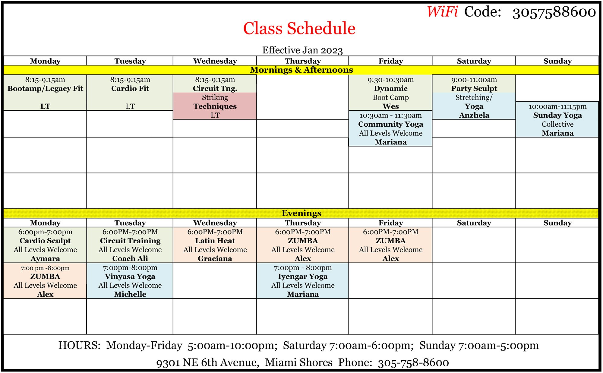 MPower Gym Group Fitness Class Schedule - 2023